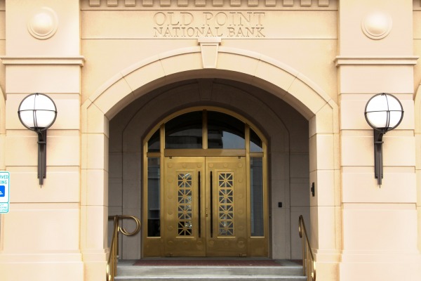 Old Point National Bank Formed Bronze Balanced Doors